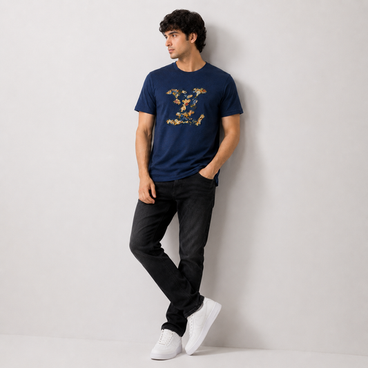 Navy Blue Ornate Graphic Regular Fit T-Shirt
