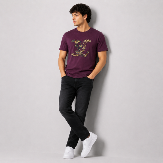 Royal Wine Ornate Graphic Regular Fit T-Shirt