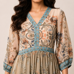 Azure Border Vintage Maxi Dress
