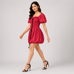 Magenta Coquette Bubble Hem Mini Dress