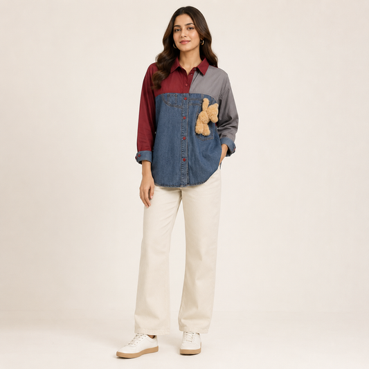 Urban Teddy Colorblock Denim Shirt