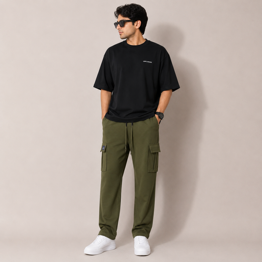 Men's Relaxed Fit Drawstring Utility Cargo Trousers