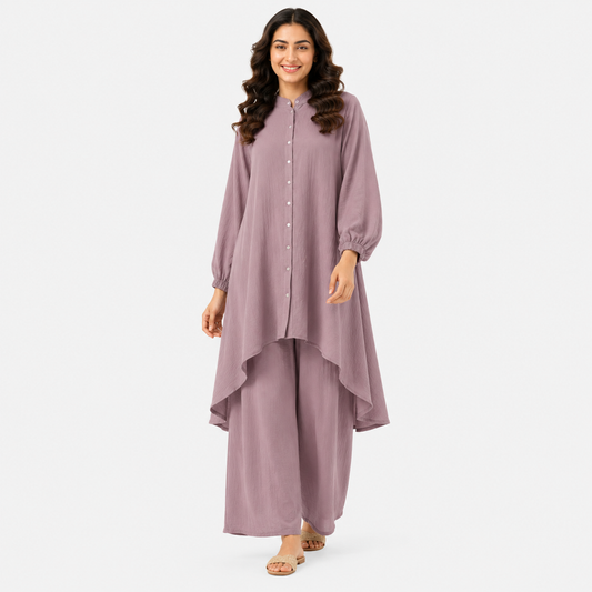 Women's High-Low Button-Down Long Shirt Co-Ord Set