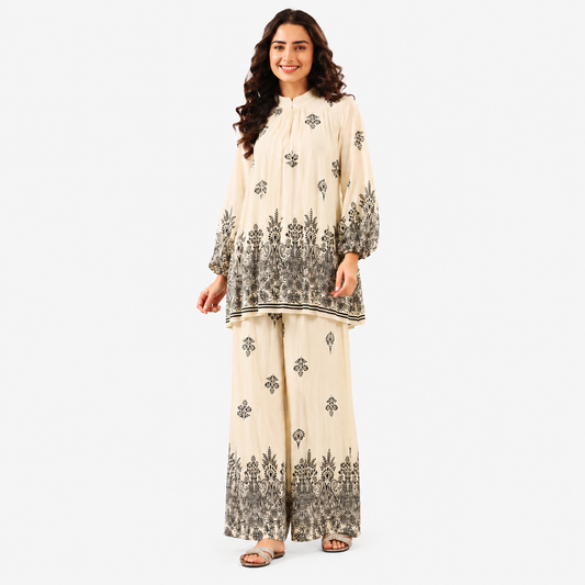 Women's Ornate Damask Printed Tunic & Wide-Leg Palazzo Co-Ord Set