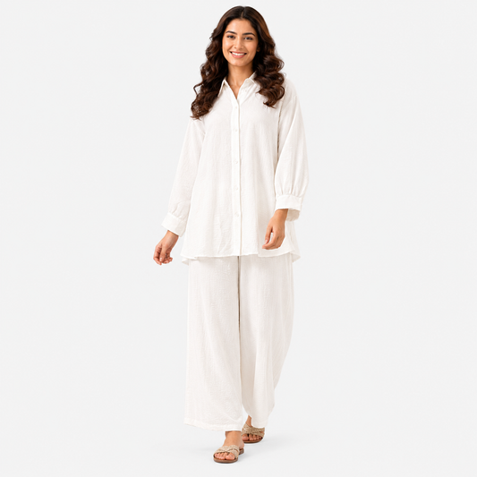 Women's Button-Down Shirt & Wide-Leg Trouser Co-Ord Set