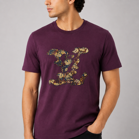 Royal Wine Ornate Graphic Regular Fit T-Shirt