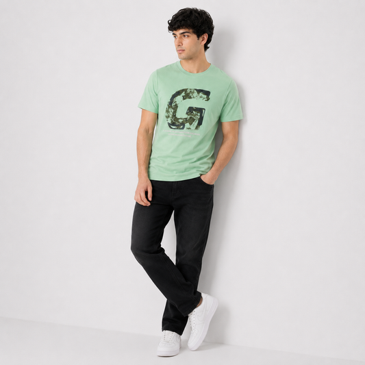 Mint Sage Camo Graphic Regular Fit T-Shirt