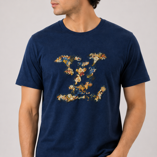 Navy Blue Ornate Graphic Regular Fit T-Shirt