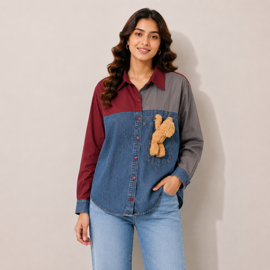 Urban Teddy Colorblock Denim Shirt