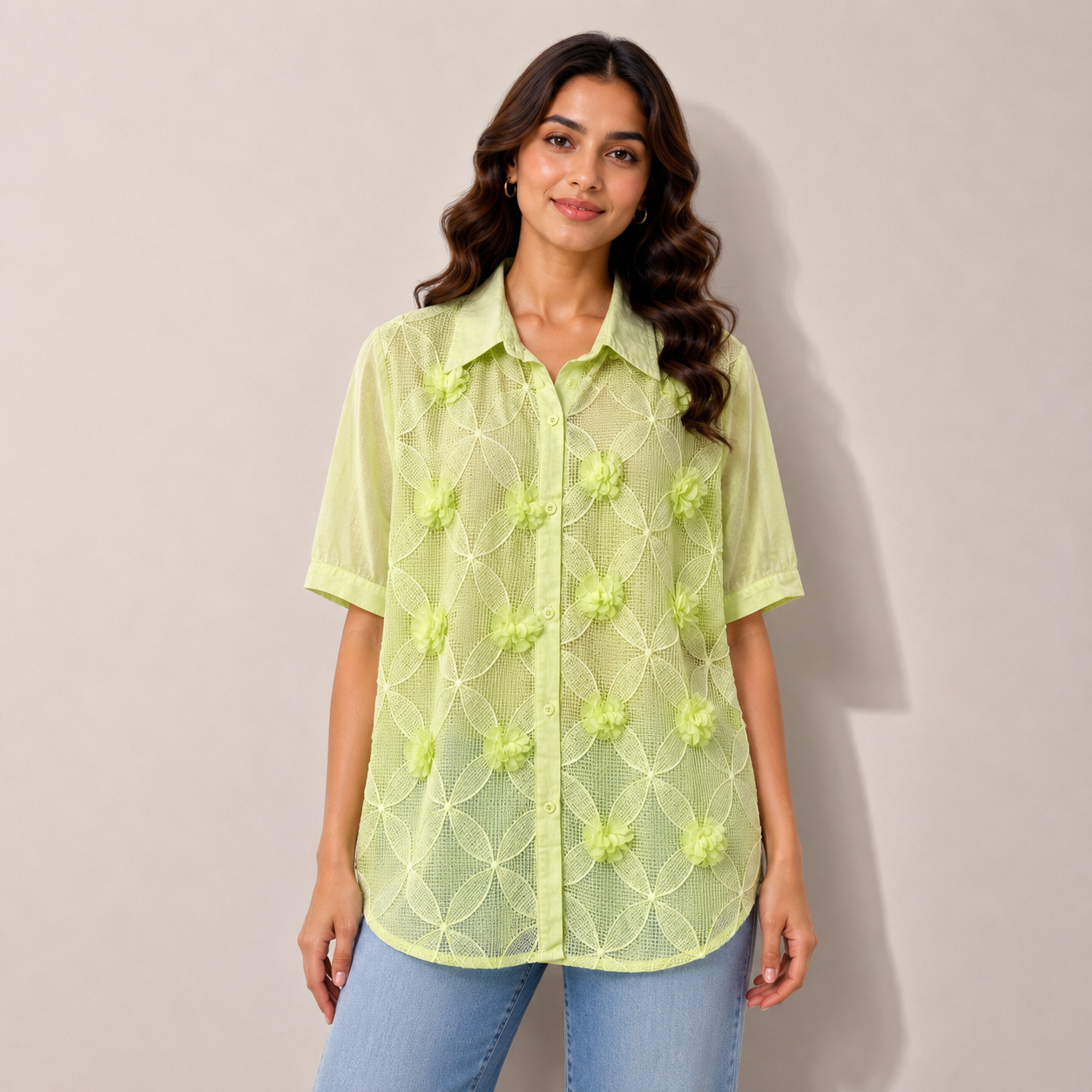 Blossom Mesh 3D Applique Shirt