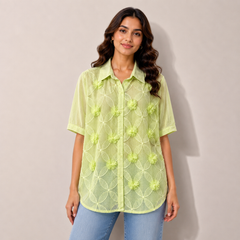 Blossom Mesh 3D Applique Shirt