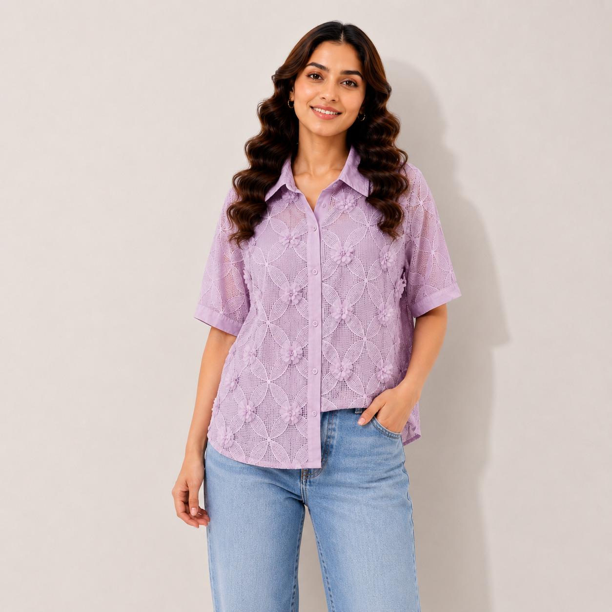 Blossom Mesh 3D Applique Shirt