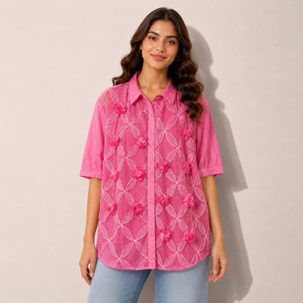 Blossom Mesh 3D Applique Shirt