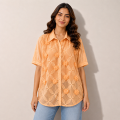 Blossom Mesh 3D Applique Shirt