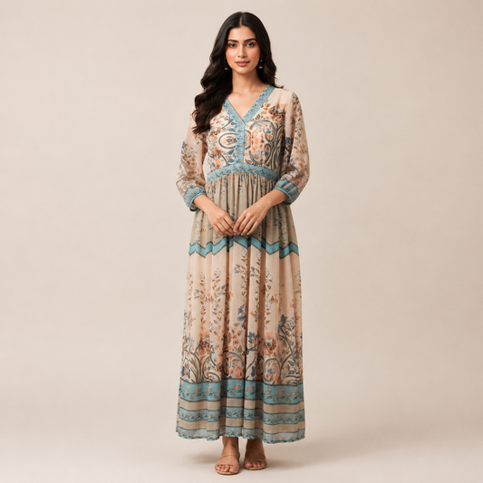 Azure Border Vintage Maxi Dress