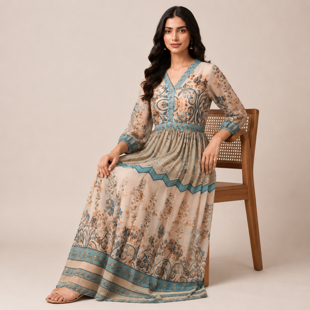 Azure Border Vintage Maxi Dress