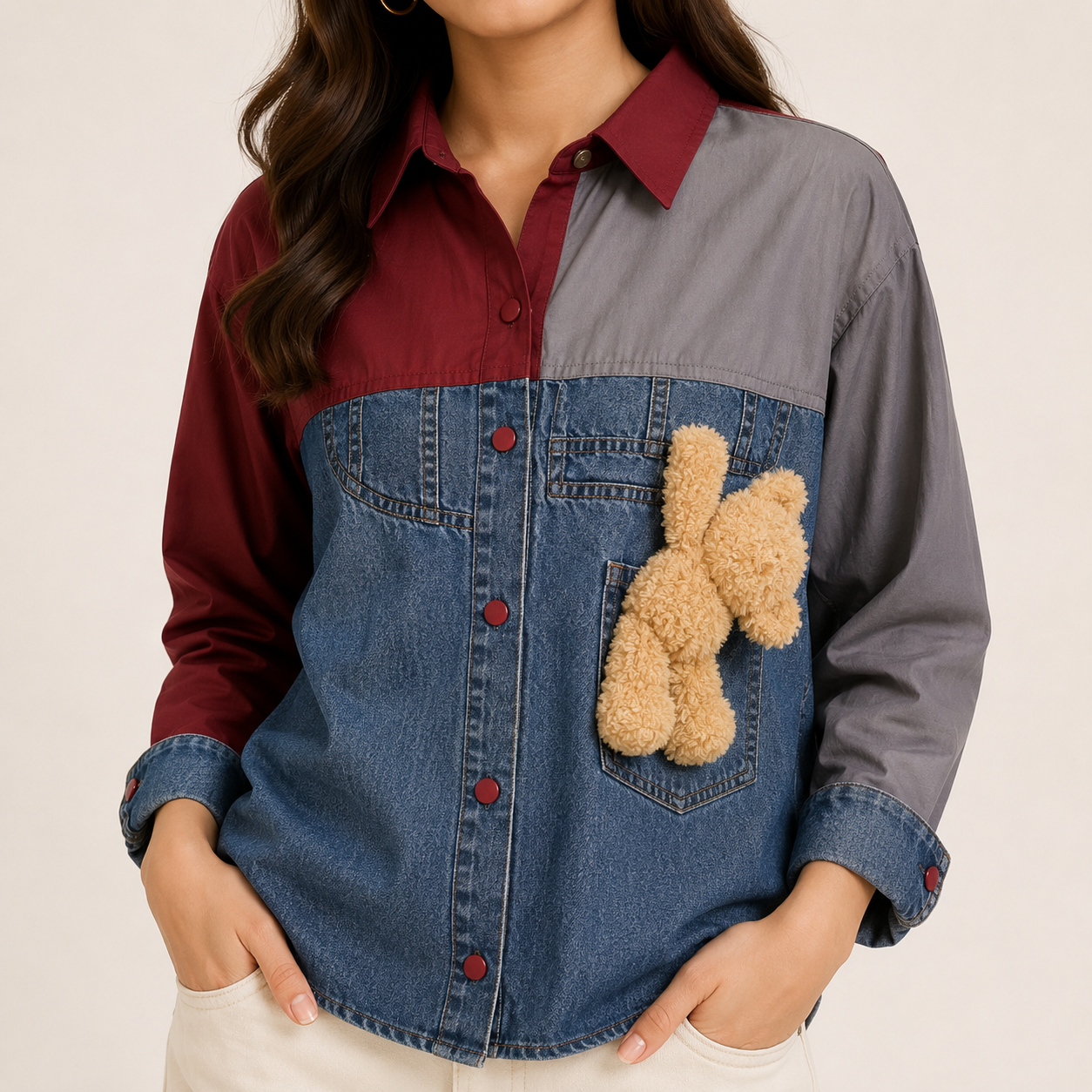 Urban Teddy Colorblock Denim Shirt