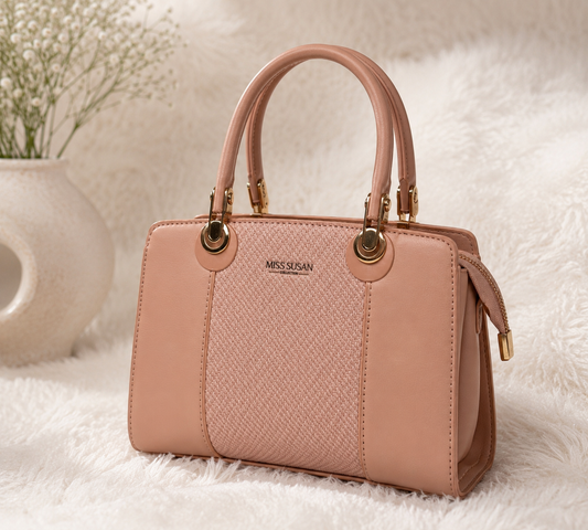Blush Weave Structured Satchel Handbag