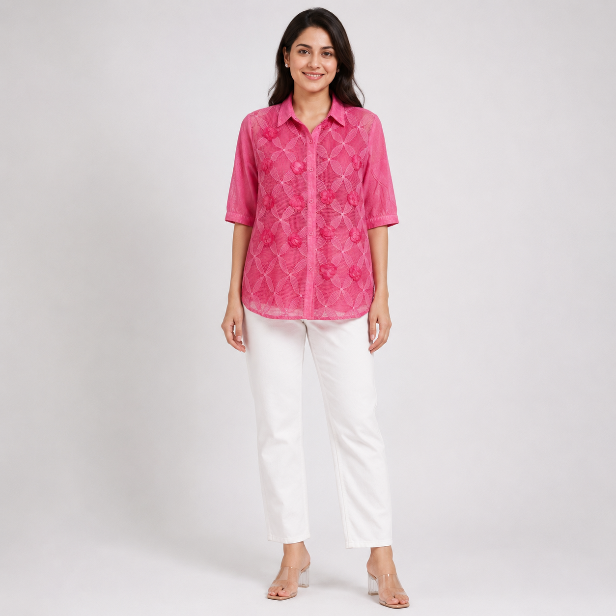 Blossom Mesh 3D Applique Shirt