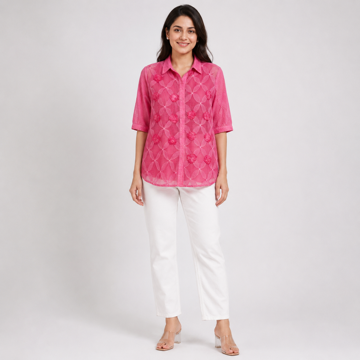 Blossom Mesh 3D Applique Shirt