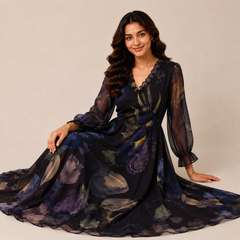 Midnight Bloom Ruffle Maxi Dress