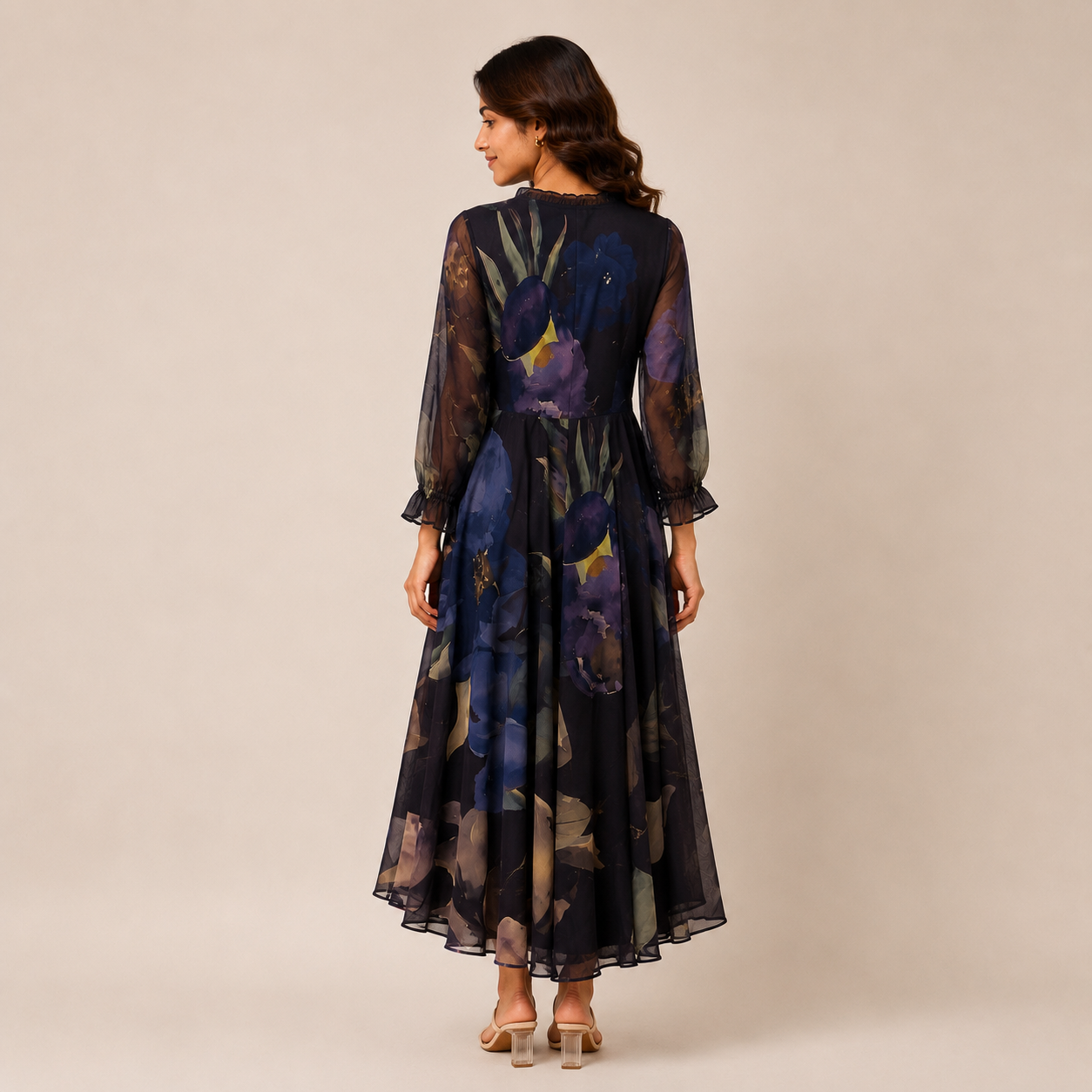 Midnight Bloom Ruffle Maxi Dress