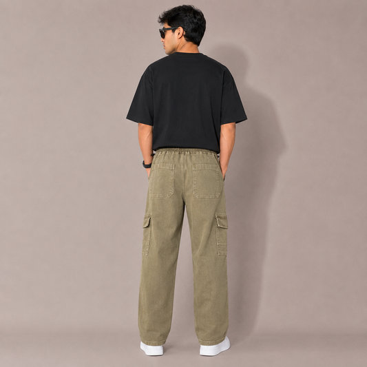 Vintage Acid Wash Olive Denim Cargo Pants