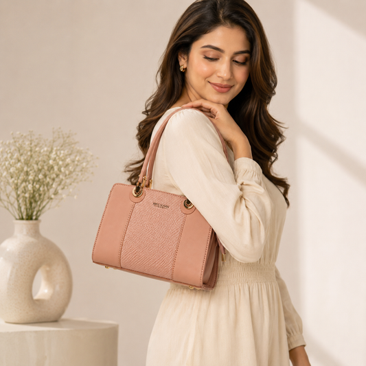 Blush Weave Structured Satchel Handbag