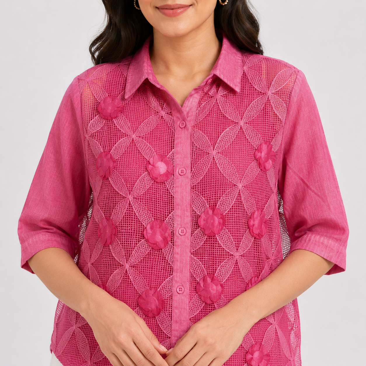 Blossom Mesh 3D Applique Shirt