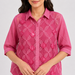 Blossom Mesh 3D Applique Shirt