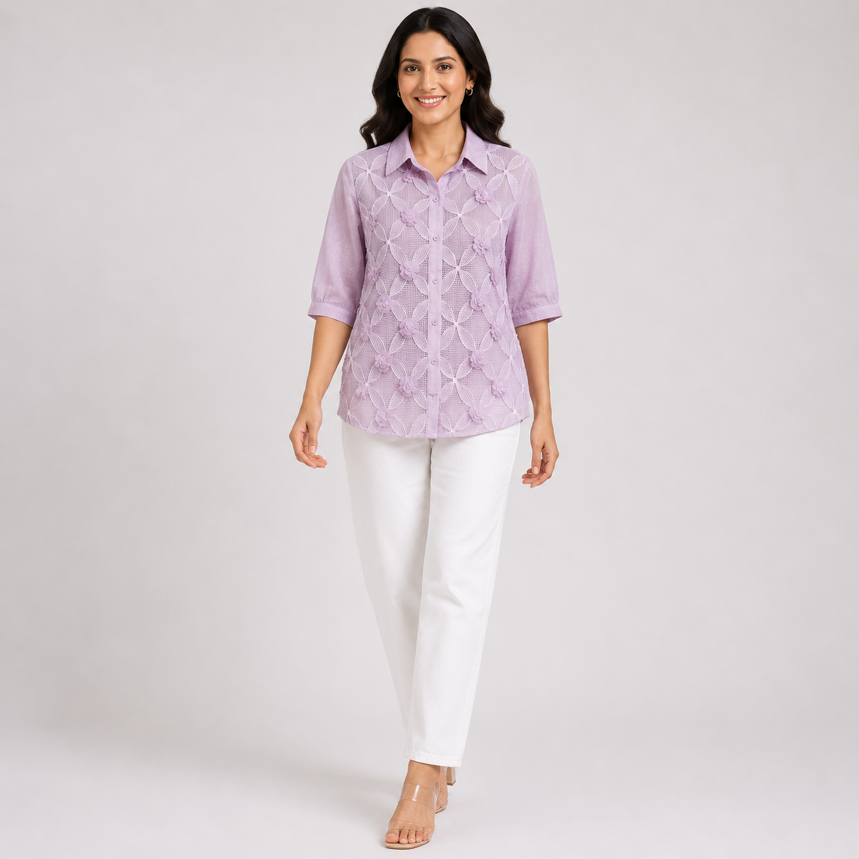 Blossom Mesh 3D Applique Shirt