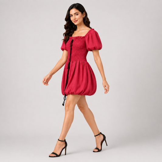 Magenta Coquette Bubble Hem Mini Dress