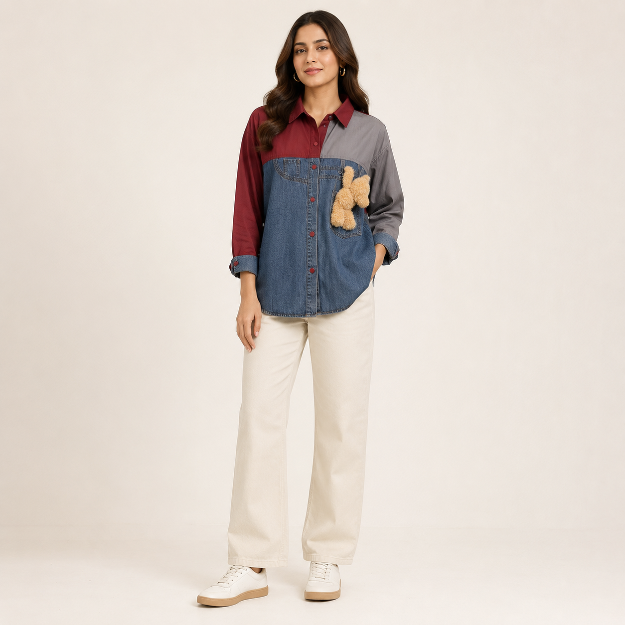 Urban Teddy Colorblock Denim Shirt