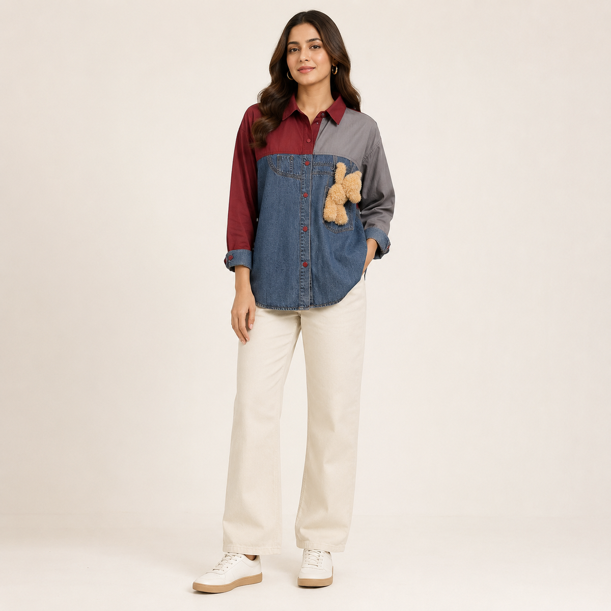 Urban Teddy Colorblock Denim Shirt