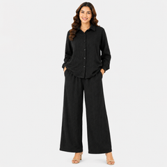 Black Desing Shirt Cord Set