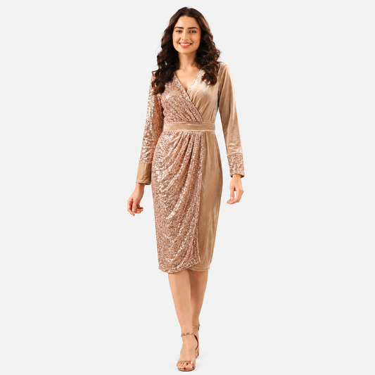 Glitz & Velvet Draped Wrap Midi Dress