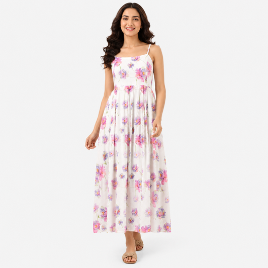 Blush Meadow Cotton Strappy Maxi Dress
