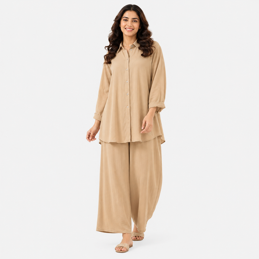 Women's Button-Down Shirt & Wide-Leg Trouser Co-Ord Set