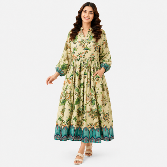 Botanical Arch Border Fusion Maxi Dress