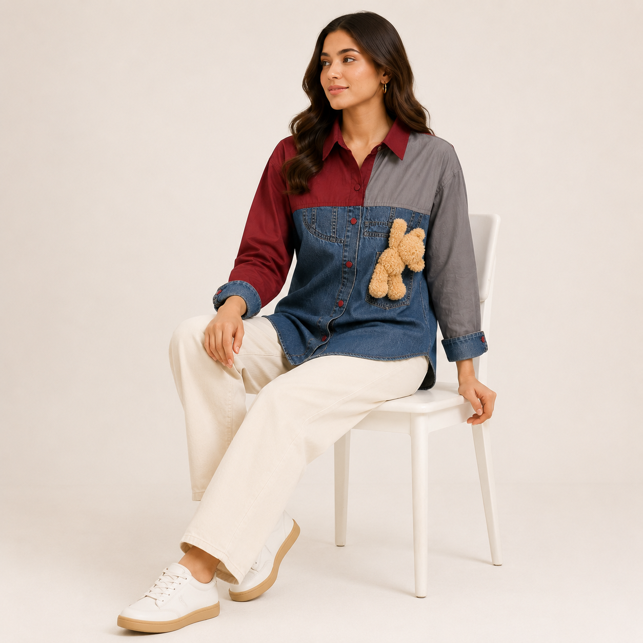 Urban Teddy Colorblock Denim Shirt