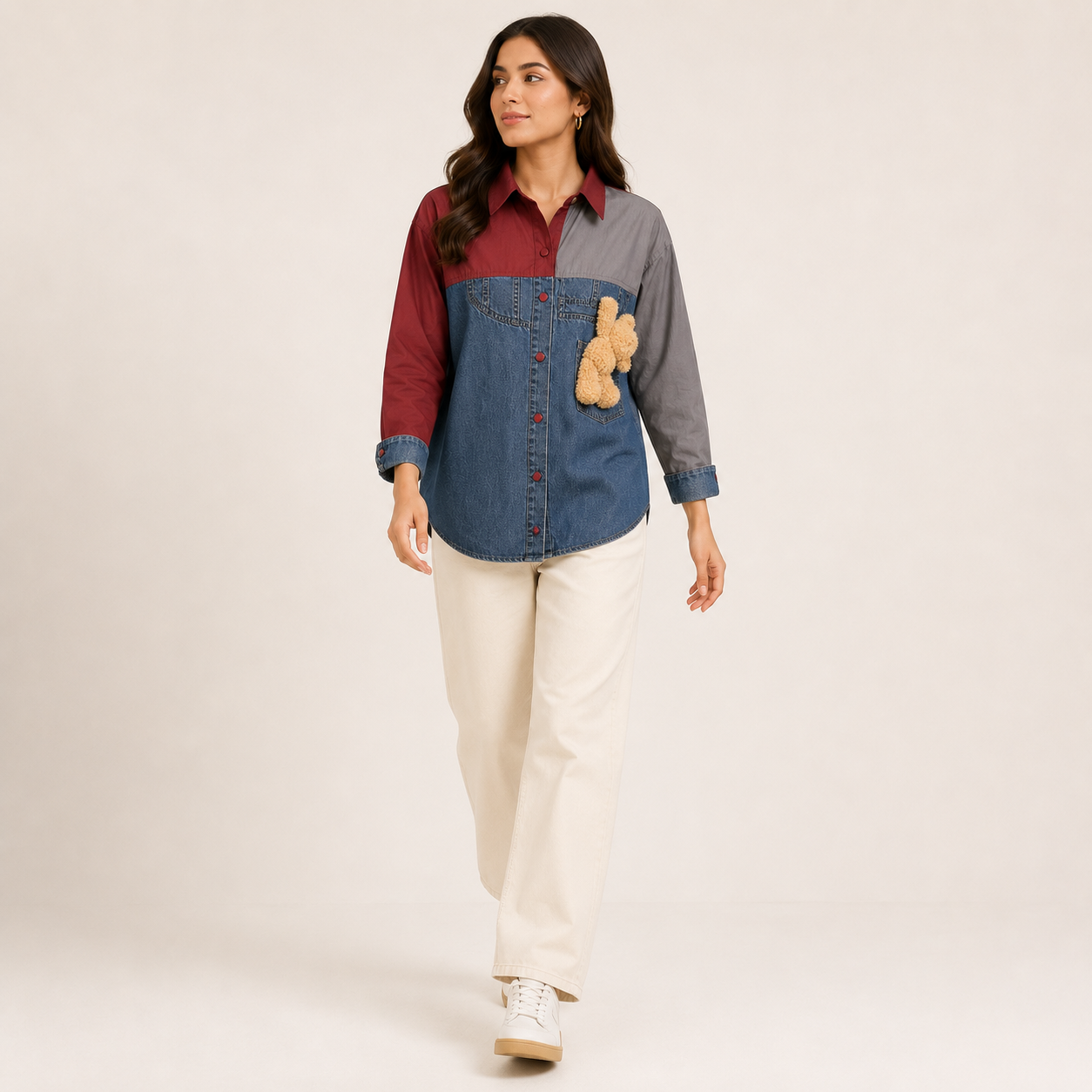 Urban Teddy Colorblock Denim Shirt