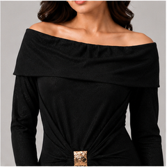 Gilded Noir Off-Shoulder Bodycon Dress