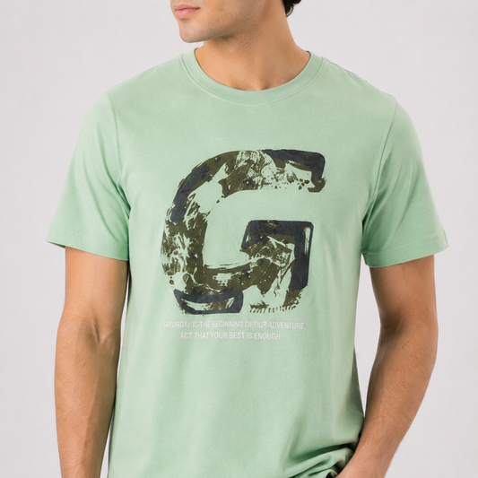 Mint Sage Camo Graphic Regular Fit T-Shirt
